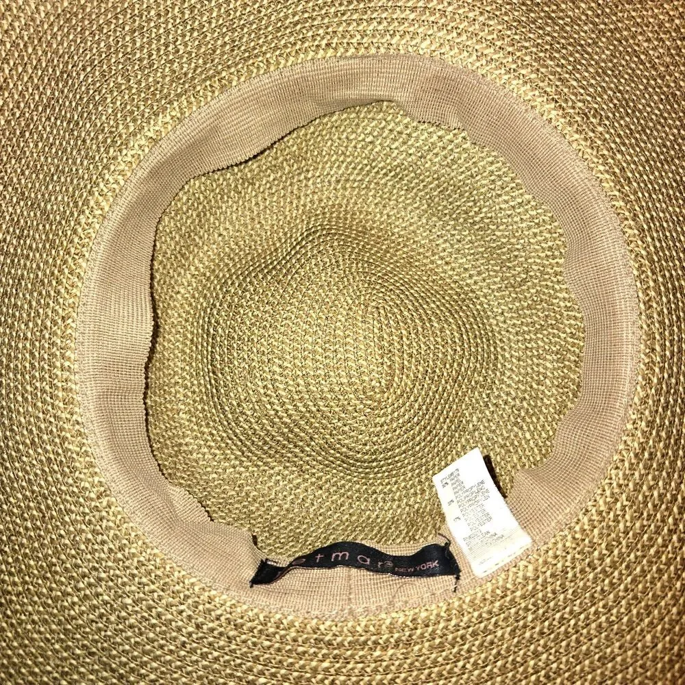 Betmar New York Style Tan Paper Straw Packable Wide Brim Floppy Beach Sun Hat OS